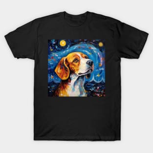 Beagle Portrait Painting in "The Starry Night" style T-Shirt